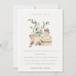 Cartão De Agradecimento Chá de fraldas de Foliage Rapariga de Enxoval Cute