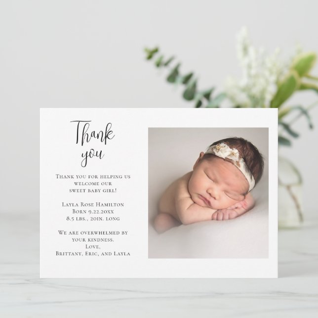 Cartão De Agradecimento Chá de fraldas de Foto Manuscrito Obrigado (Em pé/Frente)