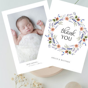 Cartão De Agradecimento Chá de fraldas de Foto Minimalista Wildflower Obri