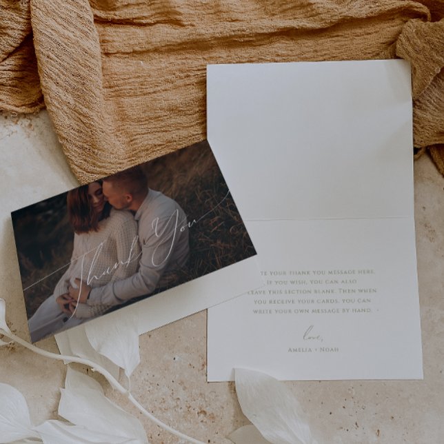 Cartão De Agradecimento Chá de fraldas de Fotografia Dobrada do Verde Sage (Criador carregado)