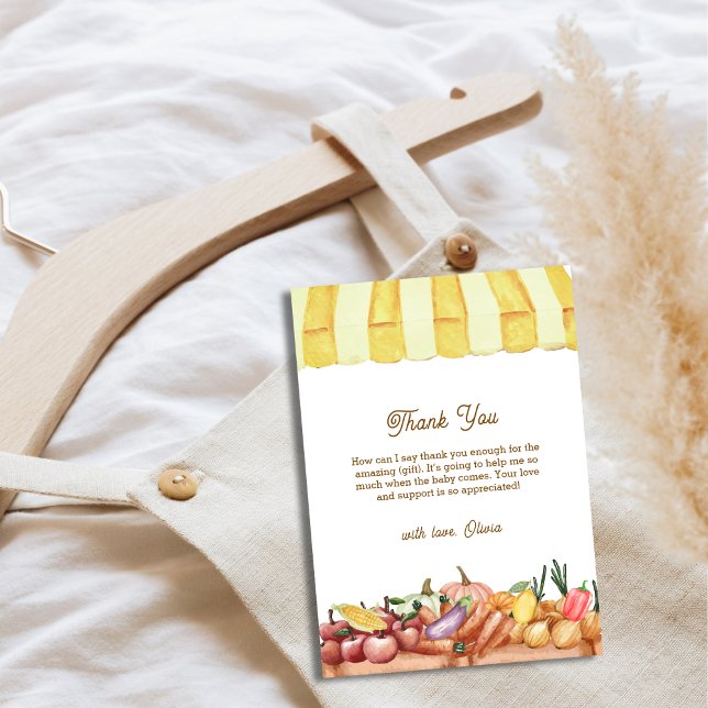 Cartão De Agradecimento Chá de fraldas de Frutas de vegetação aquática de  (Locally Grown Watercolor Veggie Fruits Baby Shower Thank You Card)