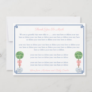 Cartão De Agradecimento Chá de fraldas de Garota de Arco Rosa de Pré-Dis