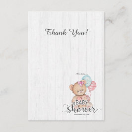 Cartão De Agradecimento Chá de fraldas De Garota Do Balão De Madeira Branc