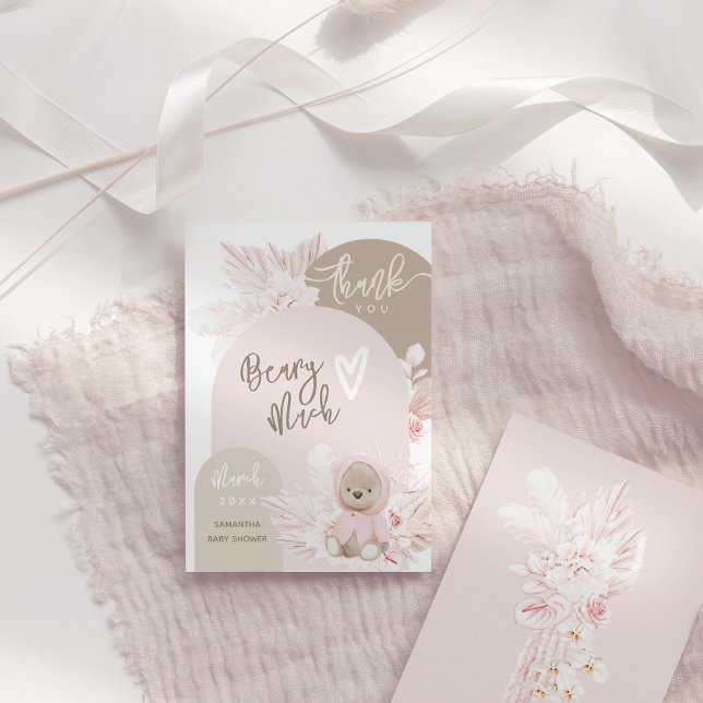 Cartão De Agradecimento Chá de fraldas de Garota Moderna do Urso de Teddy (Criador carregado)