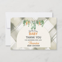 Cartão De Agradecimento Chá de fraldas de Gingham Clothesline Localmente C