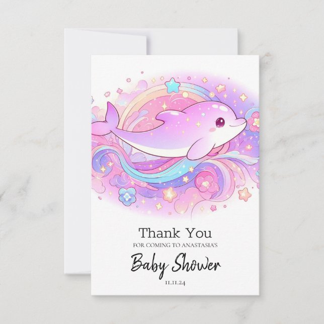 Cartão De Agradecimento Chá de fraldas de golfinho mágico (Frente)