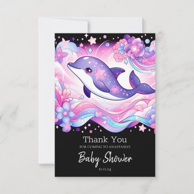 Cartão De Agradecimento Chá de fraldas de golfinhos feliz (Frente)