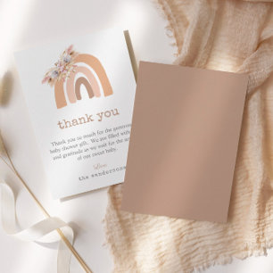 Cartão De Agradecimento Chá de fraldas de Grass Boho Rainbow Pink Pampas