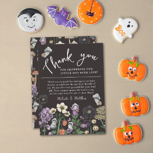 Cartão De Agradecimento Chá de fraldas de Halloween Fantasma Floral Bonito