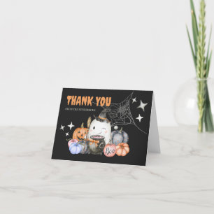 Cartão De Agradecimento Chá de fraldas de Halloween Pumpkin Little Boo Dob