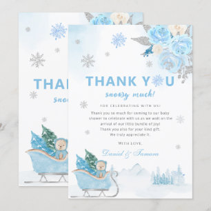 Cartão De Agradecimento Chá de fraldas de inverno Boho Teddy Bear Snowflak