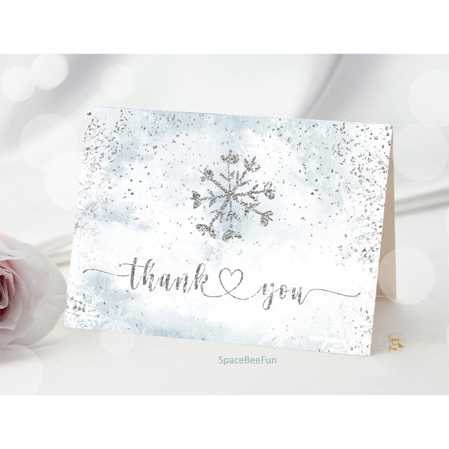 Cartão De Agradecimento Chá de fraldas de inverno em floco de neve (little snowflake baby shower,winter baby shower invitation,snowflake baby shower thank you,baby show)