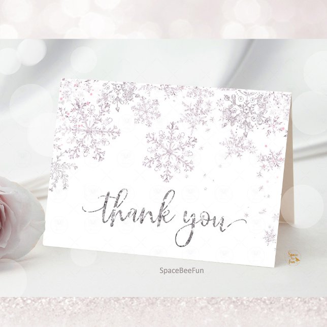Cartão De Agradecimento Chá de fraldas de inverno em floco de neve (snowflake baby shower,thank you card,winter baby shower,baby shower,snowflake theme,winter wonderlan)