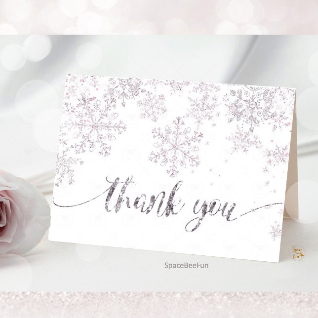 Cartão De Agradecimento Chá de fraldas de inverno em floco de neve (snowflake baby shower,thank you card,winter baby shower,baby shower,snowflake theme,winter wonderlan)