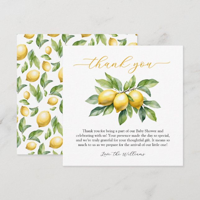 Cartão De Agradecimento Chá de fraldas de limão de Citrus (Frente/Verso)
