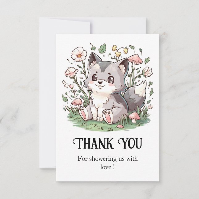 Cartão De Agradecimento Chá de fraldas de Lobo Bonito (Frente)