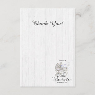 Cartão De Agradecimento Chá de fraldas de madeira branca e Carruagem