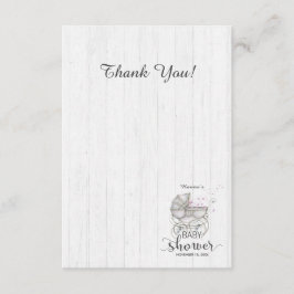 Cartão De Agradecimento Chá de fraldas de madeira branca e Carruagem