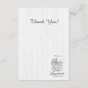 Cartão De Agradecimento Chá de fraldas de madeira branca e Carruagem