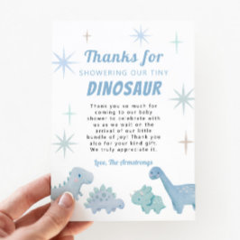 Cartão De Agradecimento Chá de fraldas de Menino Dinossauro Azul