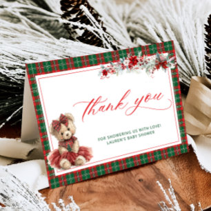Cartão De Agradecimento Chá de fraldas de Natal do Urso de Teddy