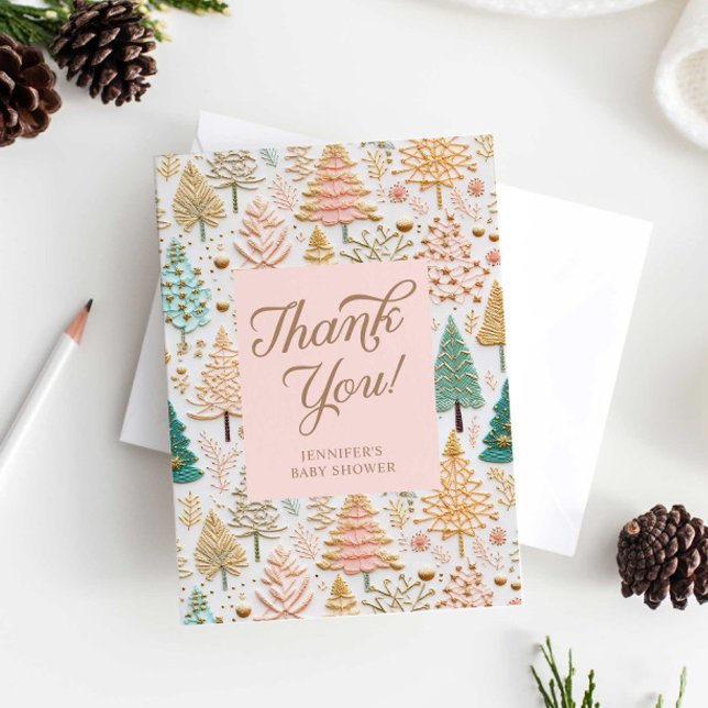 Cartão De Agradecimento Chá de fraldas de Natal Holiday Girl (Winter Girl Baby Shower Thank you card)