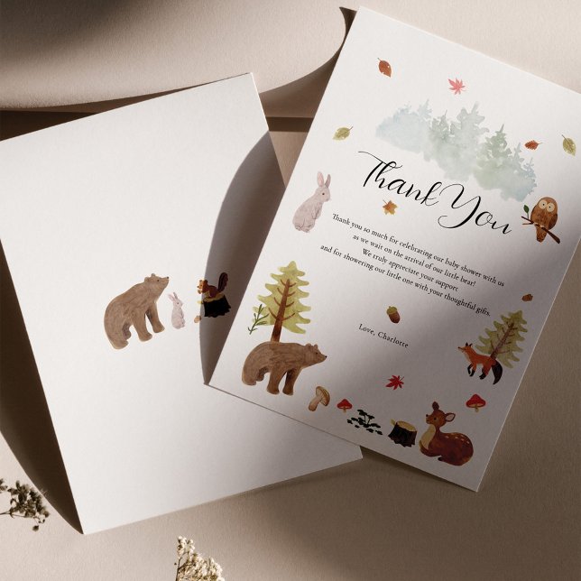 Cartão De Agradecimento Chá de fraldas de outono de Animais da Floresta (Woodland Animals Fall Baby Shower Thank You)