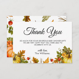 Cartão De Agradecimento Chá de fraldas de outono de Folhagem de Abóbora