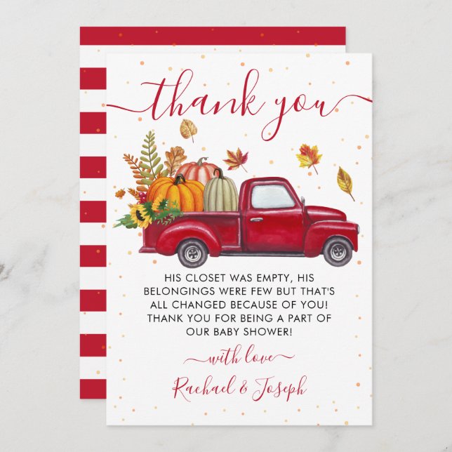 Cartão De Agradecimento Chá de fraldas de outono de Pumpkin de Caminhão Ve (Frente/Verso)