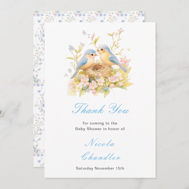 Cartão De Agradecimento Chá de fraldas de pássaros primavera (Frente/Verso)