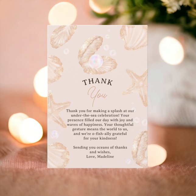 Cartão De Agradecimento Chá de fraldas de pérolas de verão bonito (Cute summer ocean little pearl baby shower thank you card)