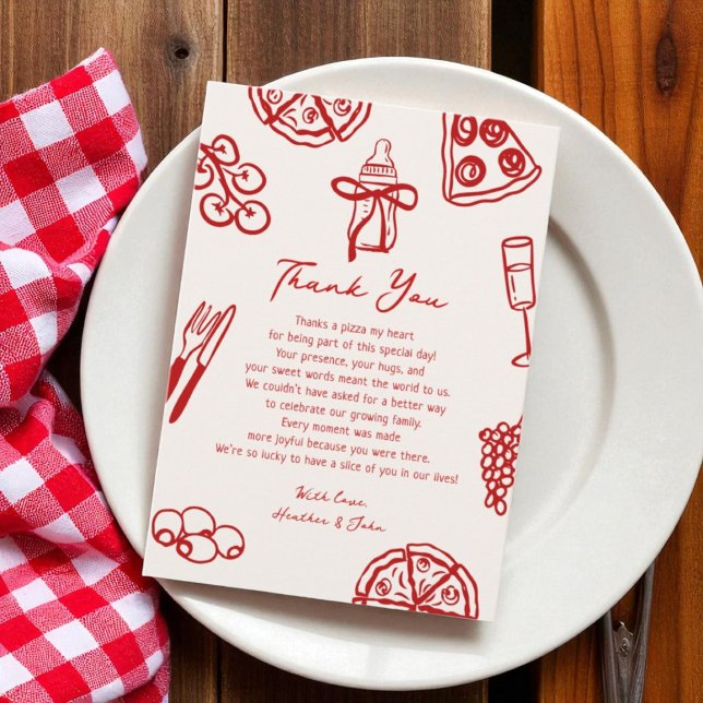 Cartão De Agradecimento Chá de fraldas de Pizza Bebê Fatia Fatia (Criador carregado)