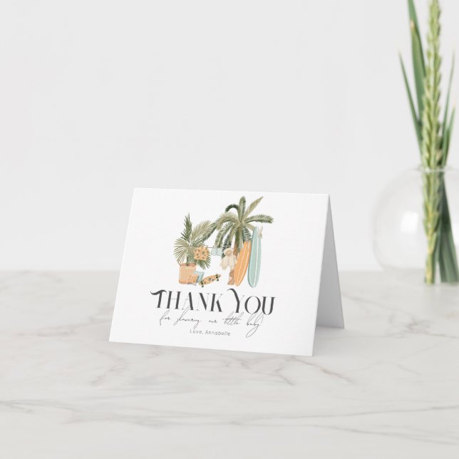 Cartão De Agradecimento Chá de fraldas de pranchas com palma de Conselho (Frente)