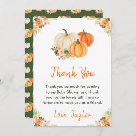 Cartão De Agradecimento Chá de fraldas de Pumpkins Laranja e Verde
