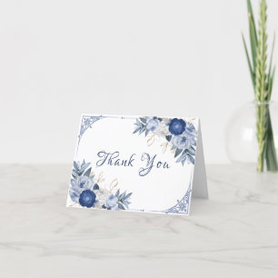 Cartão De Agradecimento Chá de fraldas de Quadro de Flor Azul Elegante Vin