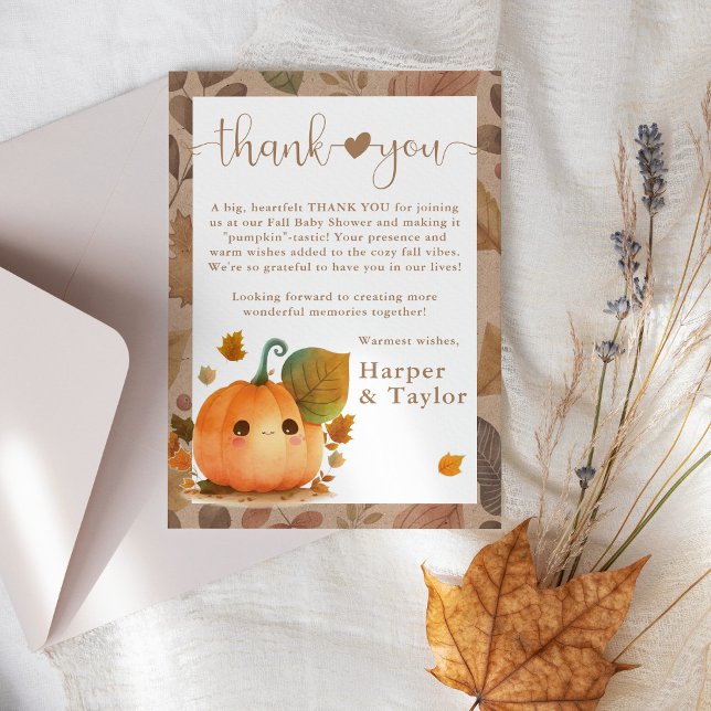 Cartão De Agradecimento Chá de fraldas de queda de abóbora doce (Get ready to "squash" the ordinary and embrace the extraordinary with our Fall Baby Shower theme! )