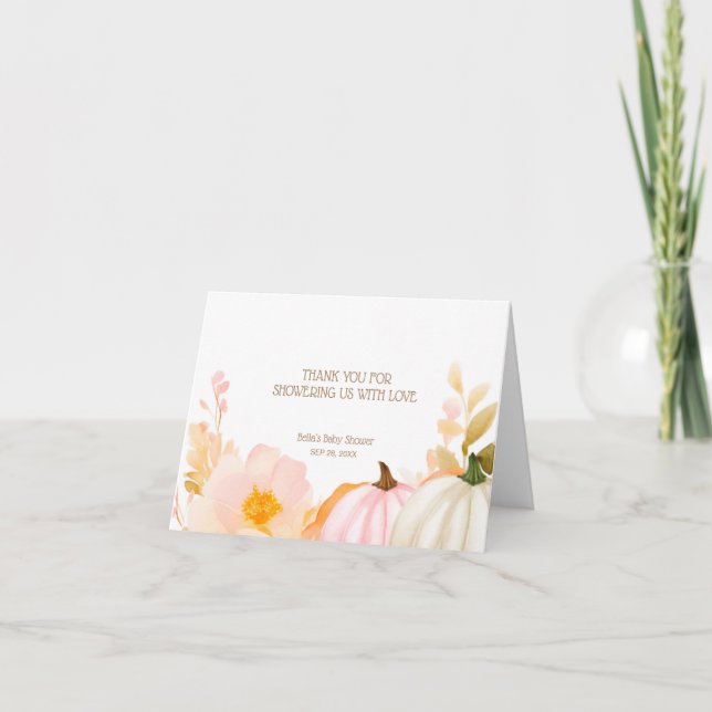 Cartão De Agradecimento Chá de fraldas de queda de abóbora rosa (Frente)