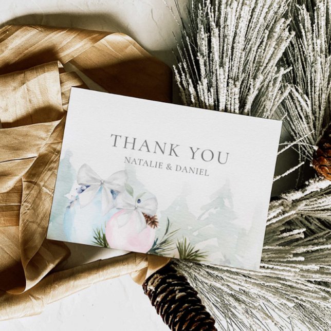 Cartão De Agradecimento Chá de fraldas de Revisão do Gênero de Natal (Christmas Gender Reveal Thank you card)