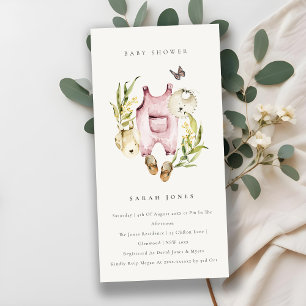 Cartão De Agradecimento Chá de fraldas de roupas de Foliage Girl rosa