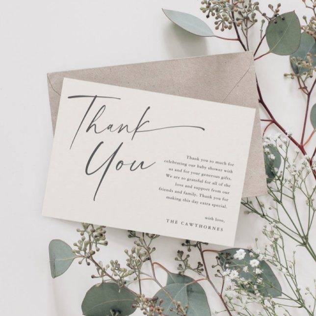 Cartão De Agradecimento Chá de fraldas de Script Elegante Moderno (Criador carregado)