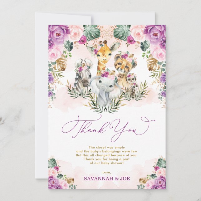 Cartão De Agradecimento Chá de fraldas de Selva Selvagem de Boho Tropical  (Frente)