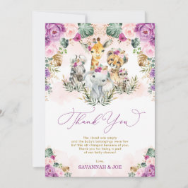 Cartão De Agradecimento Chá de fraldas de Selva Selvagem de Boho Tropical 