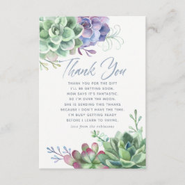 Cartão De Agradecimento Chá de fraldas De Sucultura Do Cactus Watercolor O