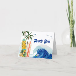 Cartão De Agradecimento Chá de fraldas de surfboard de onda do oceano azul
