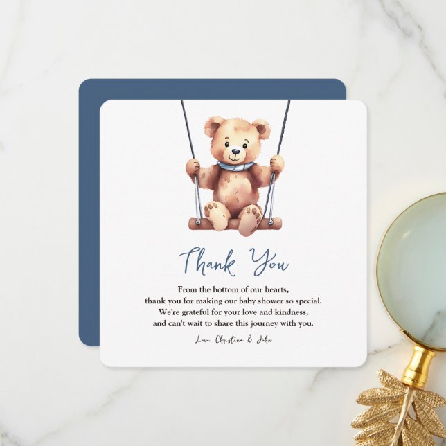 Cartão De Agradecimento Chá de fraldas de Urso Bonito (Frente/Verso In Situ)