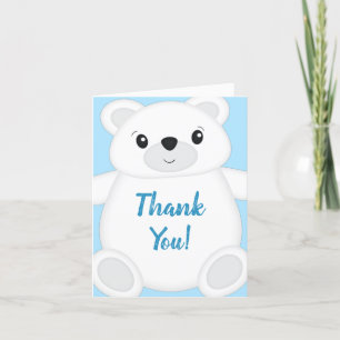 Cartão De Agradecimento Chá de fraldas de Urso Polar Azul