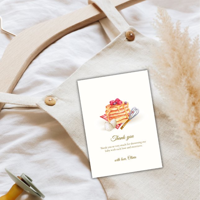 Cartão De Agradecimento Chá de fraldas de Whisk Brunch Modern Berry Pancak (Modern Berry Pancake Egg Whisk Brunch Baby Shower Thank You Card)