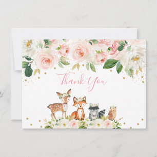 Cartão De Agradecimento Chá de fraldas De Woodland Blush Floral Obrigado
