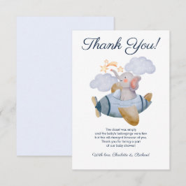 Cartão De Agradecimento Chá de fraldas do avião elefante do Blue Boy