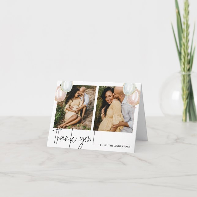 Cartão De Agradecimento Chá de fraldas do balão de revisão de gênero (Frente)